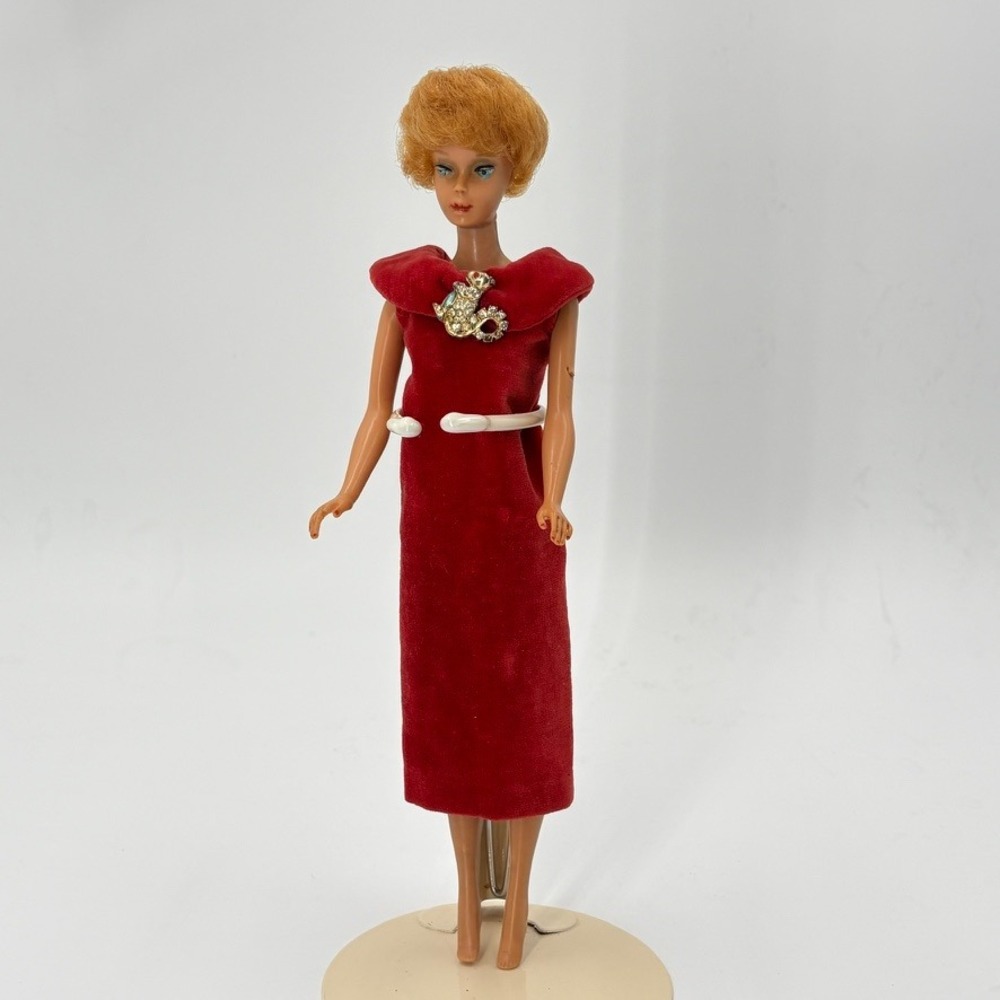 1961 BubbleCut Barbie Doll Original Blonde Red Lips Nails Greasy Face Japan